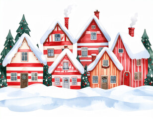 Christmas village snowy scene, transparent background  