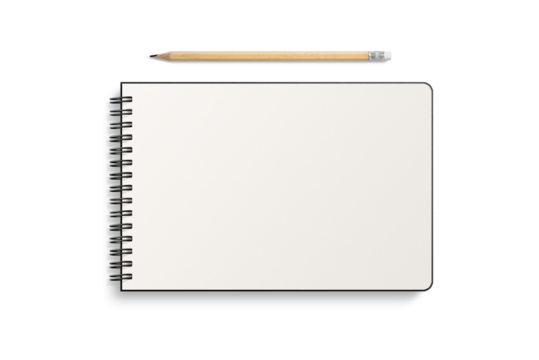 Spiral bound notebook mockup template with black paper cover isolated on a transparent background, PNG. High resolution.