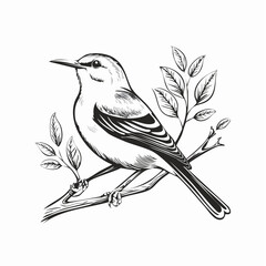 Northern Mockingbird Sitting In Tree image vector isolated on white background.