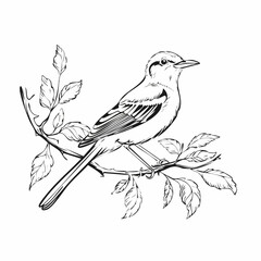 Northern Mockingbird Sitting In Tree image vector isolated on white background.