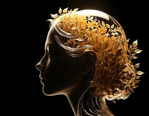Transparent silhouette of a woman's head with the thought of a landscape