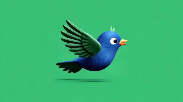 Blue bird in flight against a green background