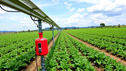 solar-powered irrigation system in vegetable field, green energy