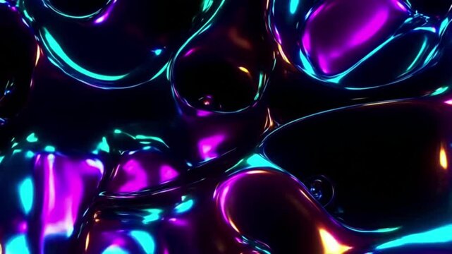 Abstract 4K Stock Video Liquid Metal, Neon Colors, Glowing Background