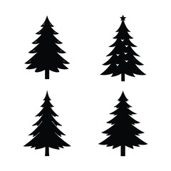 set of christmas trees silhouette on white background