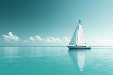 Fototapeta premium Luxury yacht sailing on calm turquoise waters under a cloudy sky, enjoying a peaceful and relaxing journey