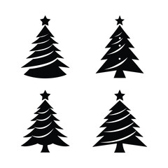 set of christmas trees silhouette on white background