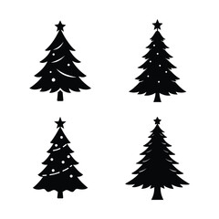 set of christmas trees silhouette on white background