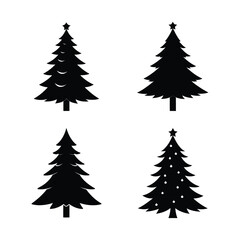 set of christmas trees silhouette on white background