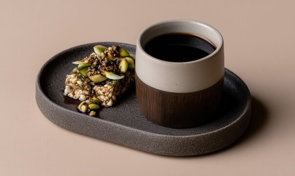 Smoky oak-aged chacha with grilled jonjoli pickles served on a warm ceramic plate against a soft apricot background