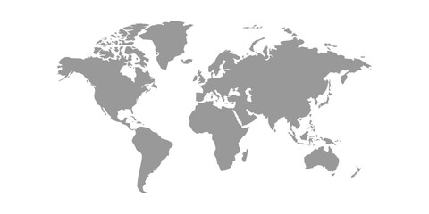 World map grayscale, isolated on white background for website layouts, background,education, precise. Travel worldwide, map silhouette backdrop, earth geography, political, reports.