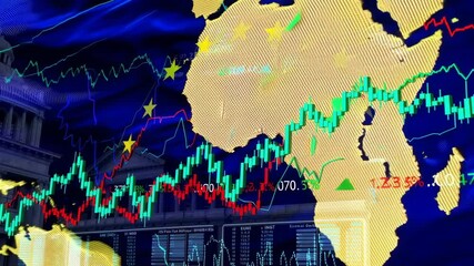 European Union stock market, which is depicted as a combination of typical European Union features and a stock chart - Powered by Adobe