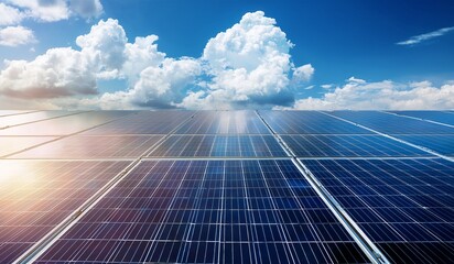 Harnessing the Sun's Power A Stunning View of Expansive Solar Panel Fields Under a Cloudy Sky