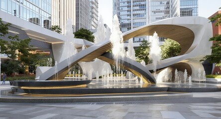 Modern Architectural Water Feature with Fountains