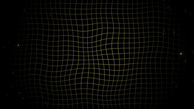 Black and yellow wavy grid animation background with floating particles effect 4k grid motion backdrop