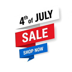 Obraz premium Dynamic 4th of July Sale banner with striking red and blue sections, promoting holiday discounts and encouraging immediate shopping for patriotic retail campaigns