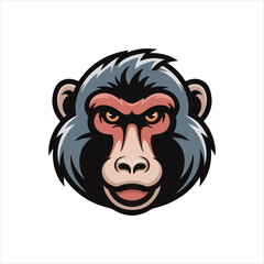 Fototapeta premium Angry Baboon Head Vector Illustration,Wild Baboon Mascot Head Design,Cartoon Baboon Face Logo Template,Fierce Baboon Animal Head Artwork,Detailed Baboon Head Vector Drawing,Baboon Head Esports Logo