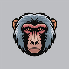 Obraz premium Angry Baboon Head Vector Illustration,Wild Baboon Mascot Head Design,Cartoon Baboon Face Logo Template,Fierce Baboon Animal Head Artwork,Detailed Baboon Head Vector Drawing,Baboon Head Esports Logo