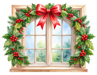 Christmas window frame design, transparent background