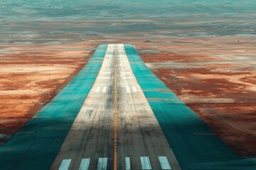 Obraz premium empty desert runway stretching into the horizon under clear skies
