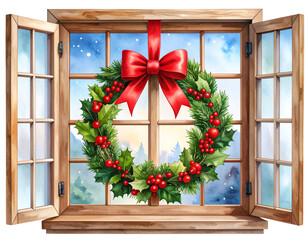 Christmas window frame design, transparent background 
