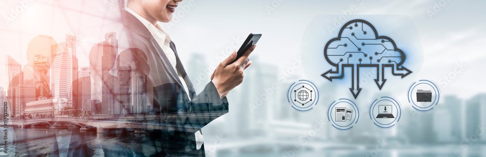 Poster cloud computing enables digital growth with secure data storage, scalable infrastructure, and strate