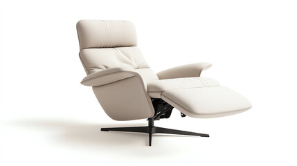 Obraz premium Lounge chair with reclining backrest and soft cushioned armrests, isolated on white background, living room comfort concept