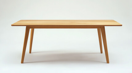 Minimalist wooden dining table with tapered legs and smooth surface, isolated on white background, Scandinavian interior concept
