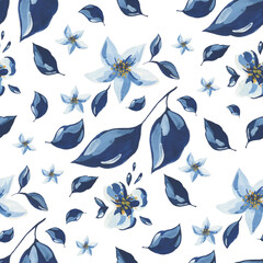 Floral Seamless Pattern on Bluish Tone