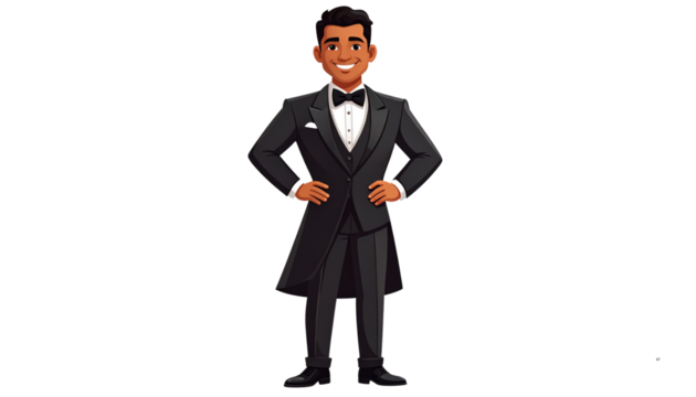 Smiling Cartoon Man in Classic Black Tuxedo – Vector Style