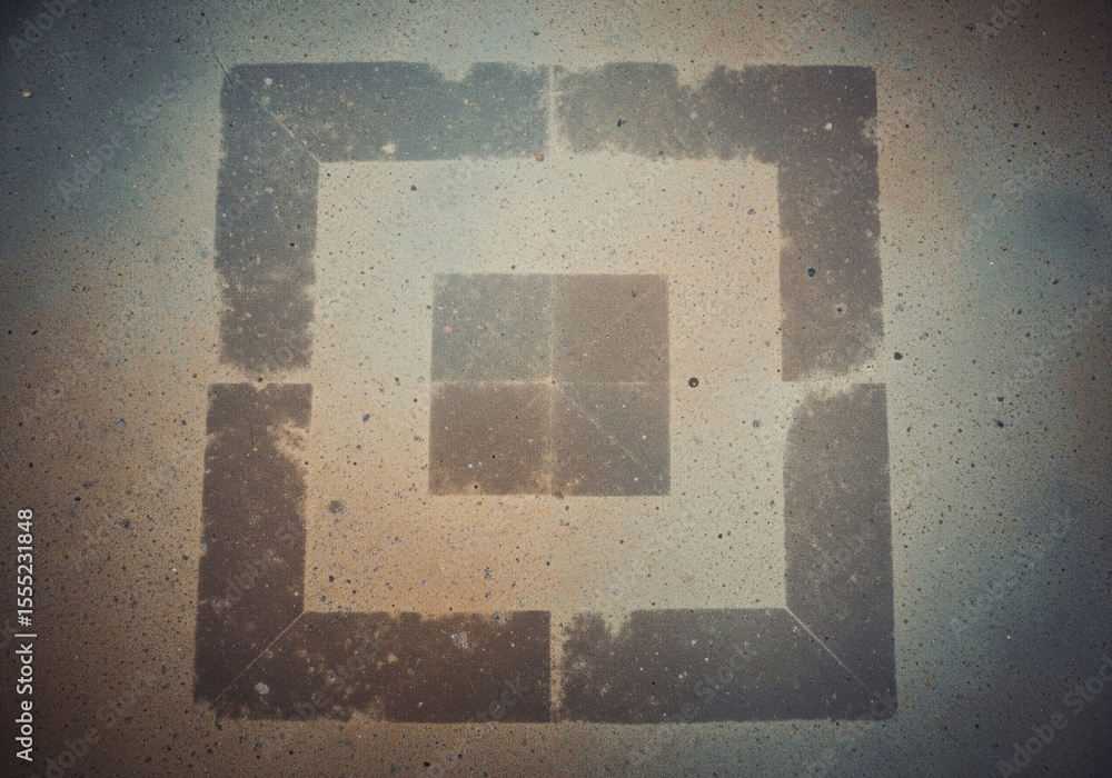Poster concentric square geometric pattern. abstract layered design on rough cement, showcasing a visually 