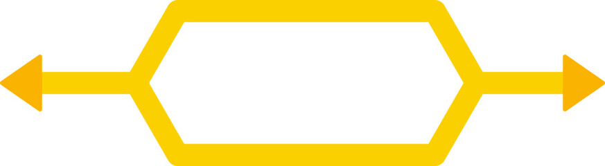 Polygonal structure with two arrows pointing in reverse directions from opposite sides.