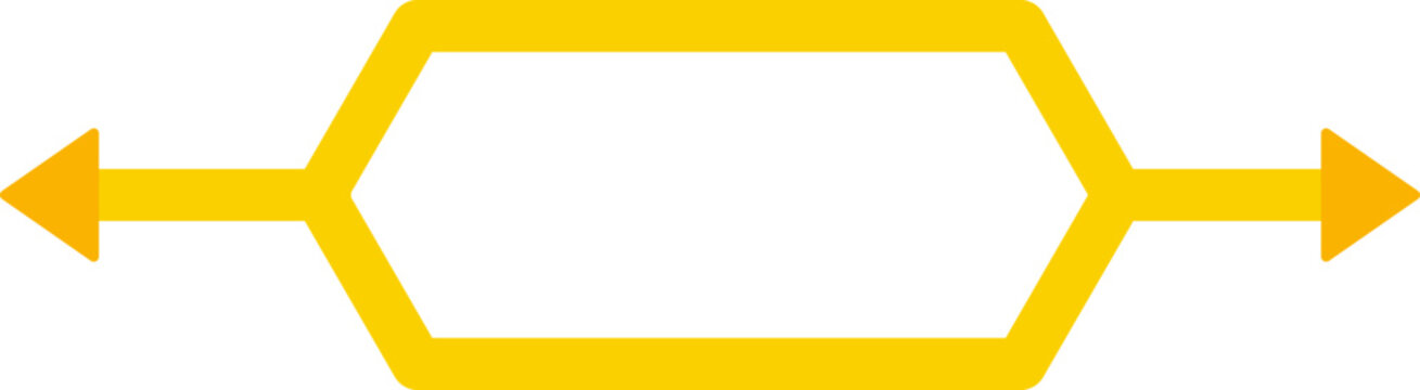 Polygonal structure with two arrows pointing in reverse directions from opposite sides.