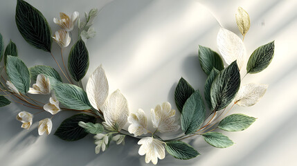 White Circular Gradient Background with Subtle Leaf Detail
