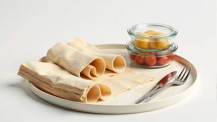 Uncooked Lasagna Sheets with Tomatoes and Cutlery