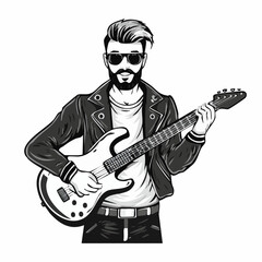 Obraz premium Rock star with guitar. Rock Roll Guitar Player Stock Vectors and Vector Art on white background.