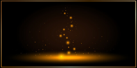 Golden glowing sparkles and soft star flares on a dark background. A dreamy, abstract light effect perfect for festive events, celebration designs, or magical atmosphere. Ideal as a holiday overlay 