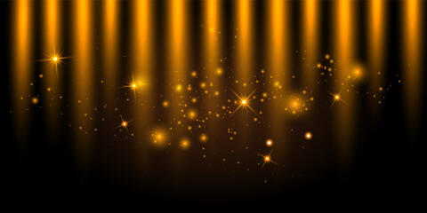 Golden sparkles and glowing starbursts on a dark background with soft vertical light beams. This abstract festive backdrop creates a luxurious and celebratory atmosphere, perfect for award ceremonies
