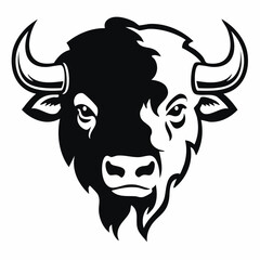 Bison Head Vector Art. Black and white Bison Head Vector image isolated on white Background.