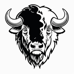 Bison Head Vector Art. Black and white Bison Head Vector image isolated on white Background.