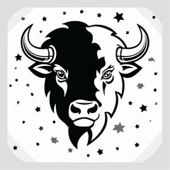 Bison Head Vector Art. Black and white Bison Head Vector image isolated on white Background.