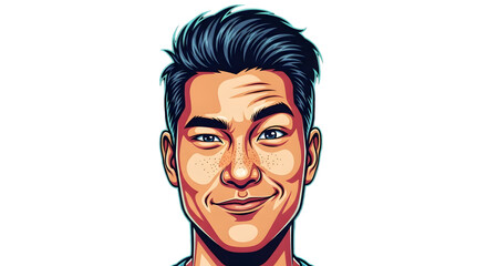 Vector Portrait Illustration Smiling Asian Man, Pop Art Style