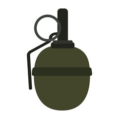 Military grenade in green color with safety pin and lever displayed in a minimalistic style