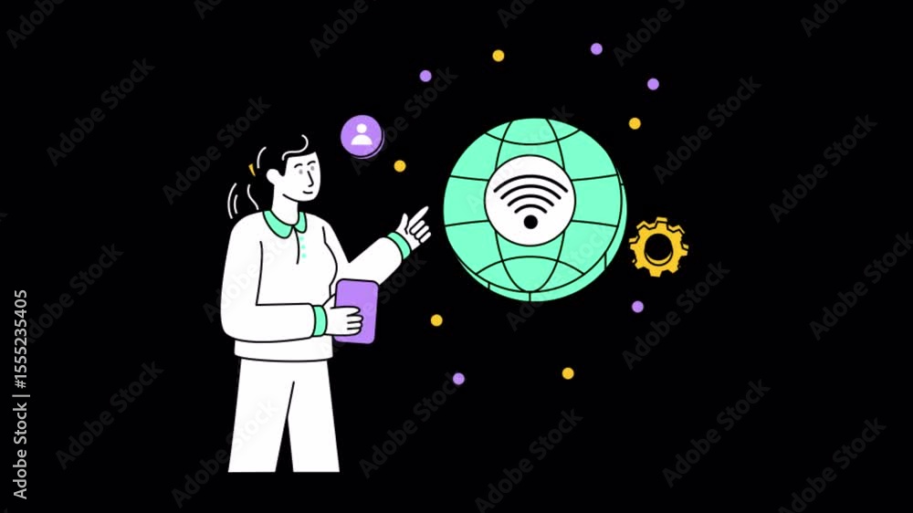 Poster internet of things 2d animation on transparent background