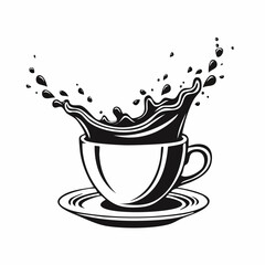 Cup Coffee Splash Vector Image. Black and white Cup Coffee Splash Vector Image Isolated on white background.