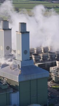 Vertical aerial view of large power station in the United Kingdom. Power grid concept	