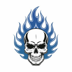 Skull Fire Flames Vector Image. Black white Skull Fire Flames Vector Image on white background.