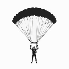 Sky Diving Sport Vector image. Parachuting sky diving sky jump vector silhouette isolated in white background