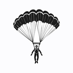 Sky Diving Sport Vector image. Parachuting sky diving sky jump vector silhouette isolated in white background