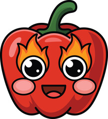 Obraz premium Kawaii red pepper with fire eyes green
